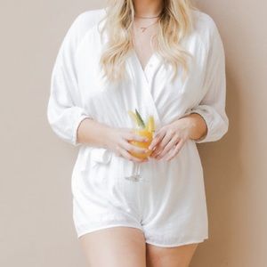 Pink Lily White Romper. Size XL.